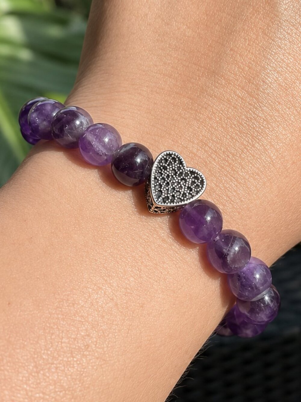 Dream Amethyst Bracelet with S925 Sterling Silver Heart Charm | 6.5"